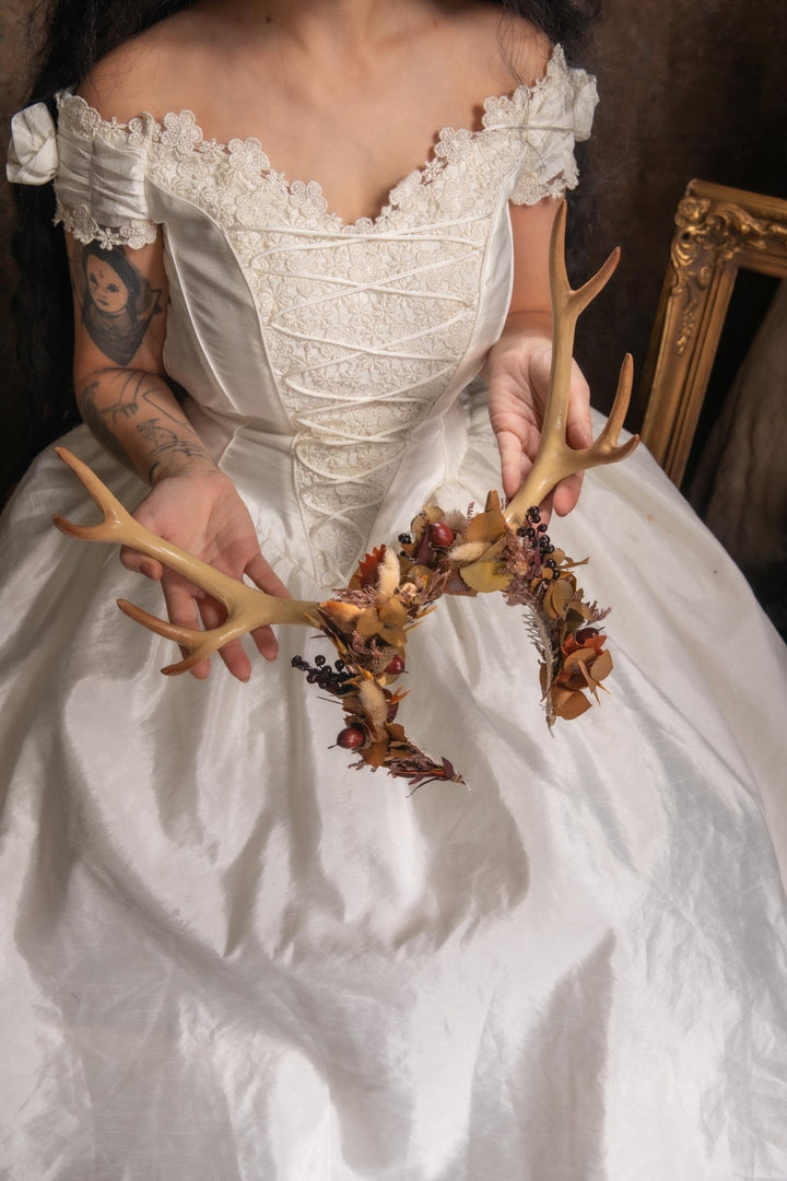 Woodland Antler Crown: Autumn Fairy Headpiece – handmade floral hair accessory by magaela