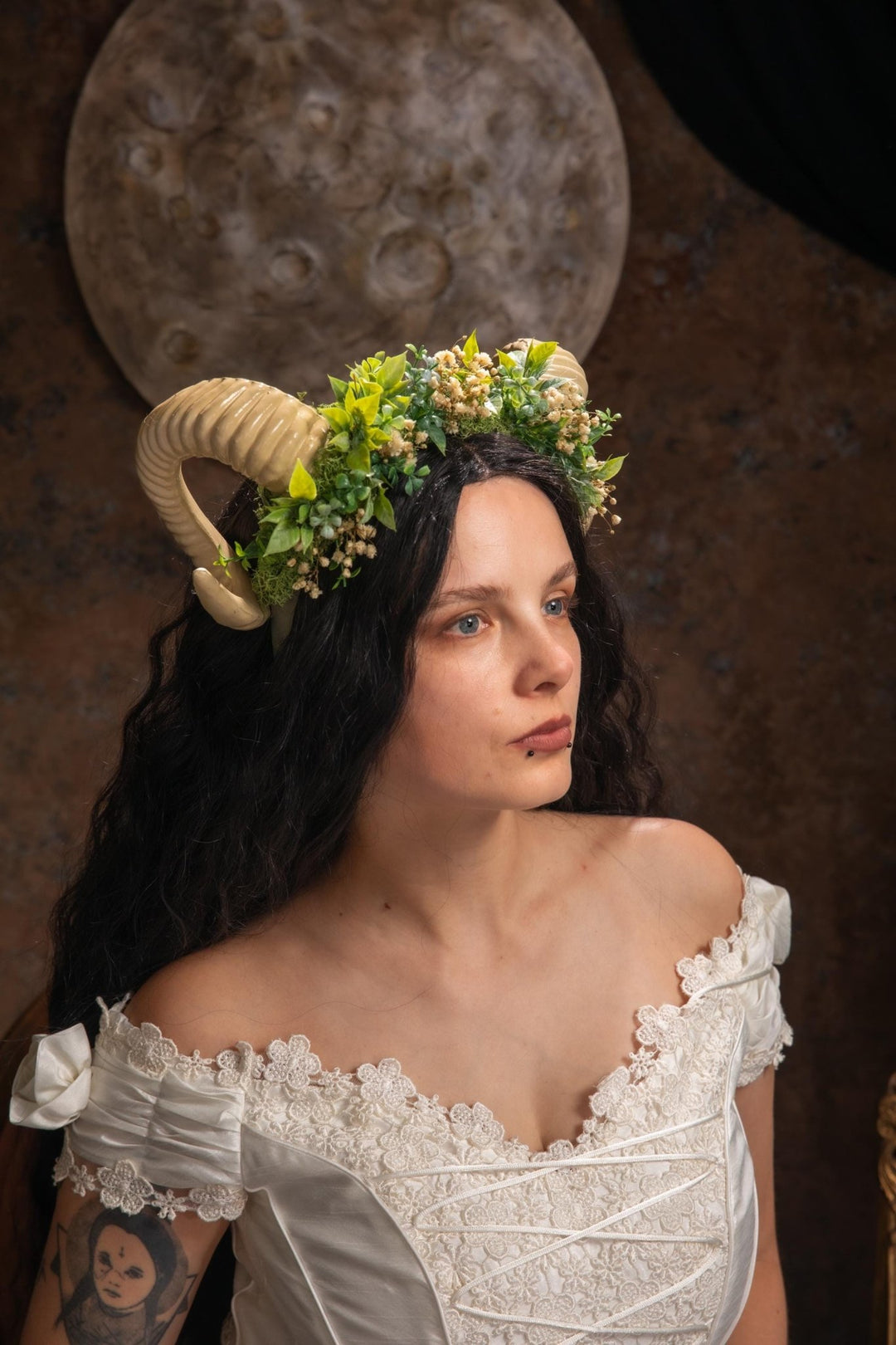 Greenery Horns Crown: Handmade Fairycore Headband – handmade floral hair accessory by magaela