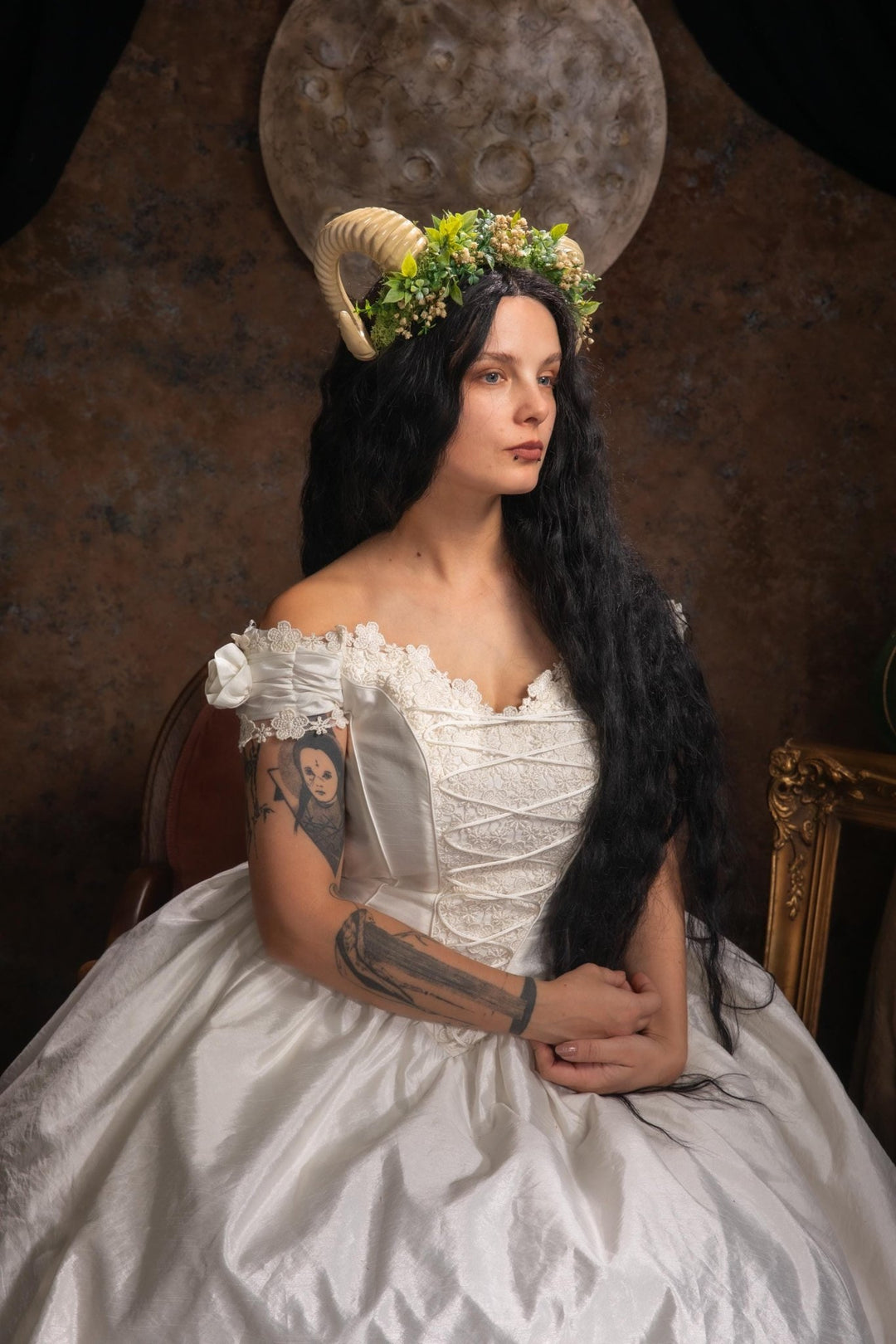 Greenery Horns Crown: Handmade Fairycore Headband – handmade floral hair accessory by magaela