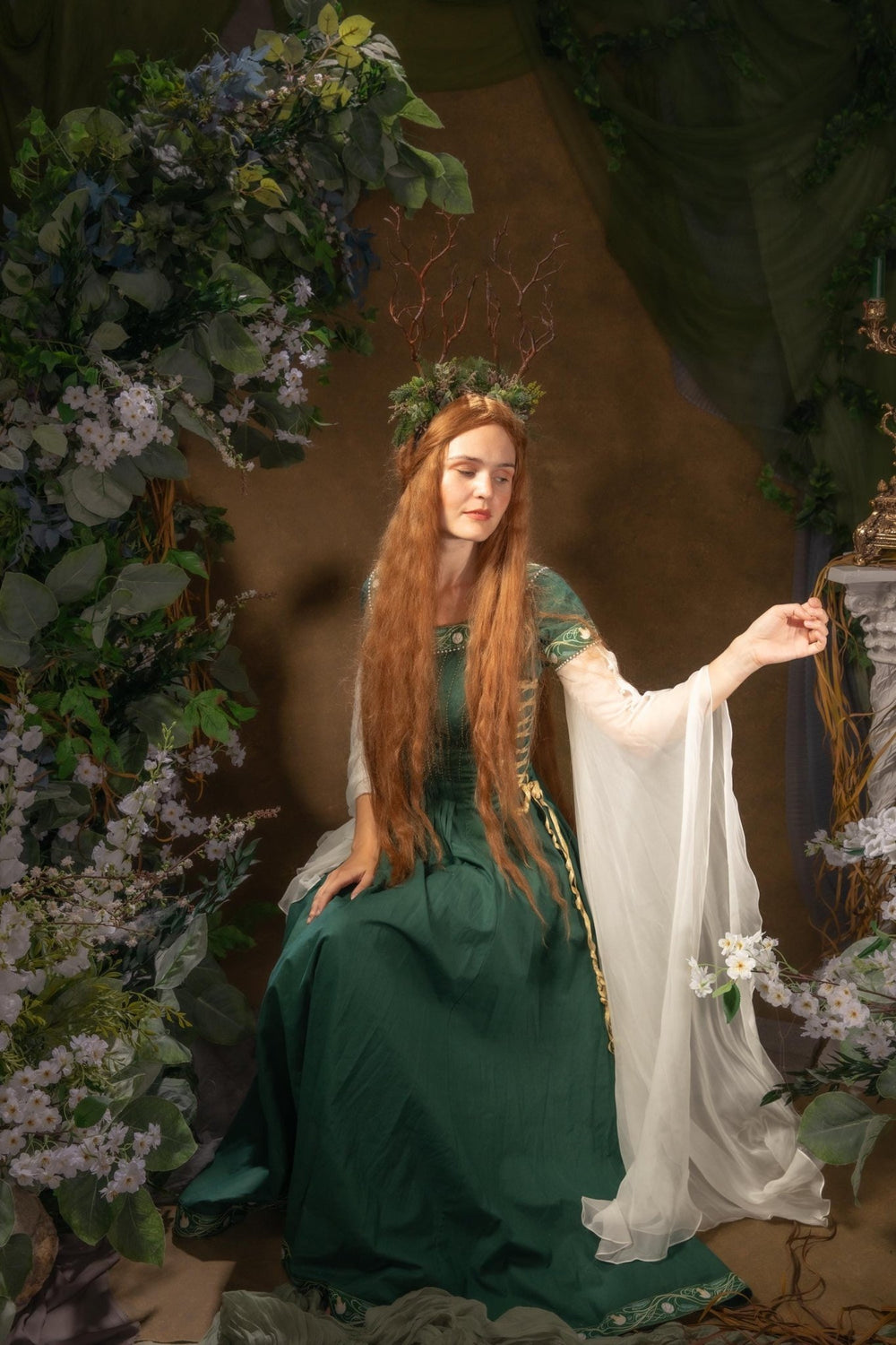 Woodland Antler Crown: Greenery Fairy Headband – handmade floral hair accessory by magaela