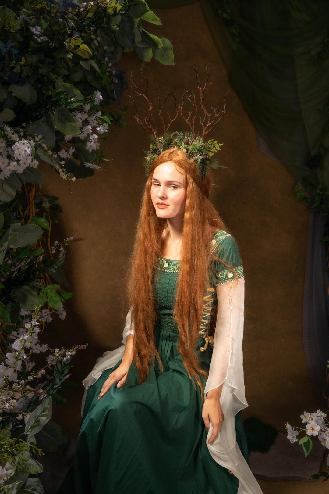 Woodland Antler Crown: Greenery Fairy Headband – handmade floral hair accessory by magaela