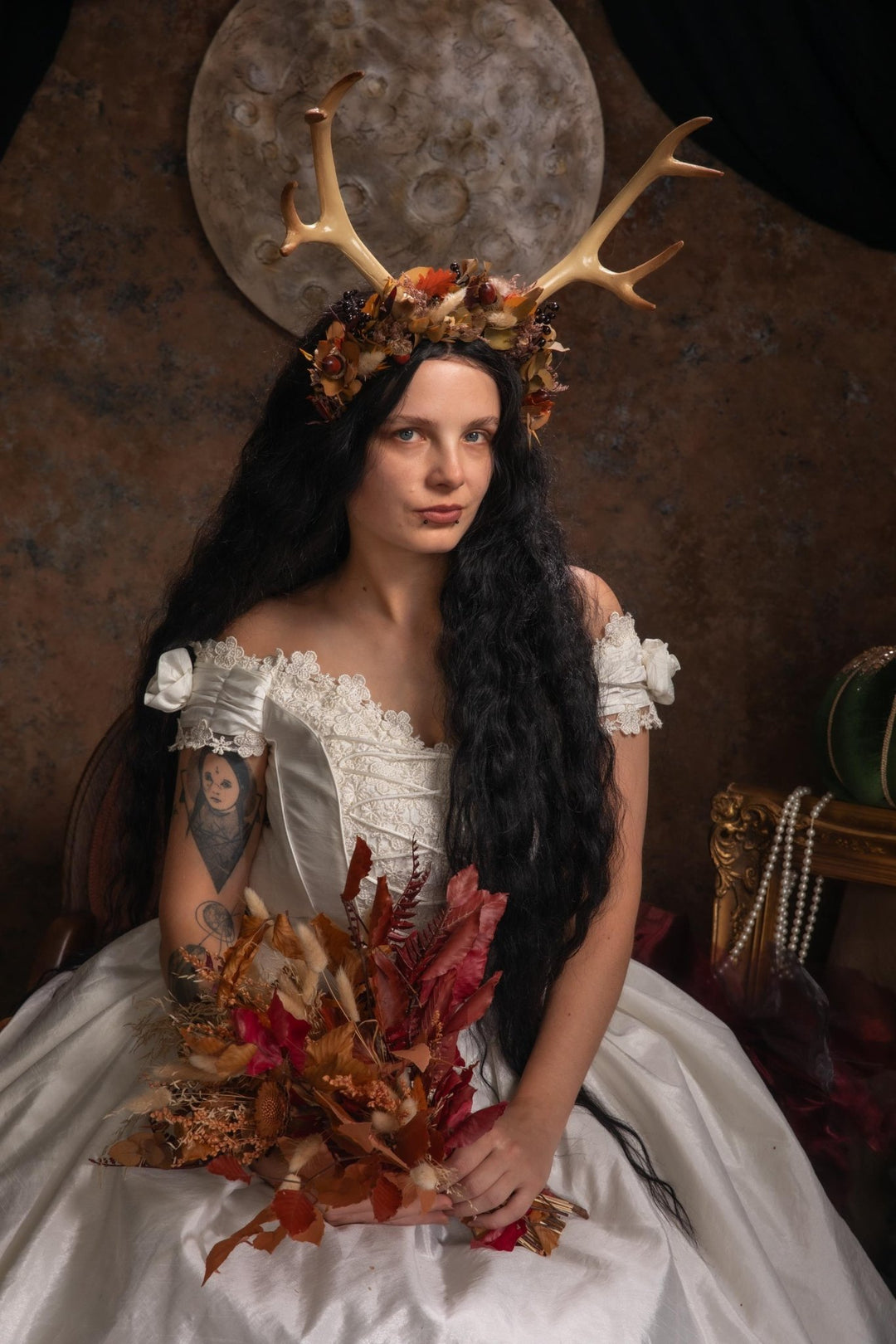 Woodland Antler Crown: Autumn Fairy Headpiece – handmade floral hair accessory by magaela