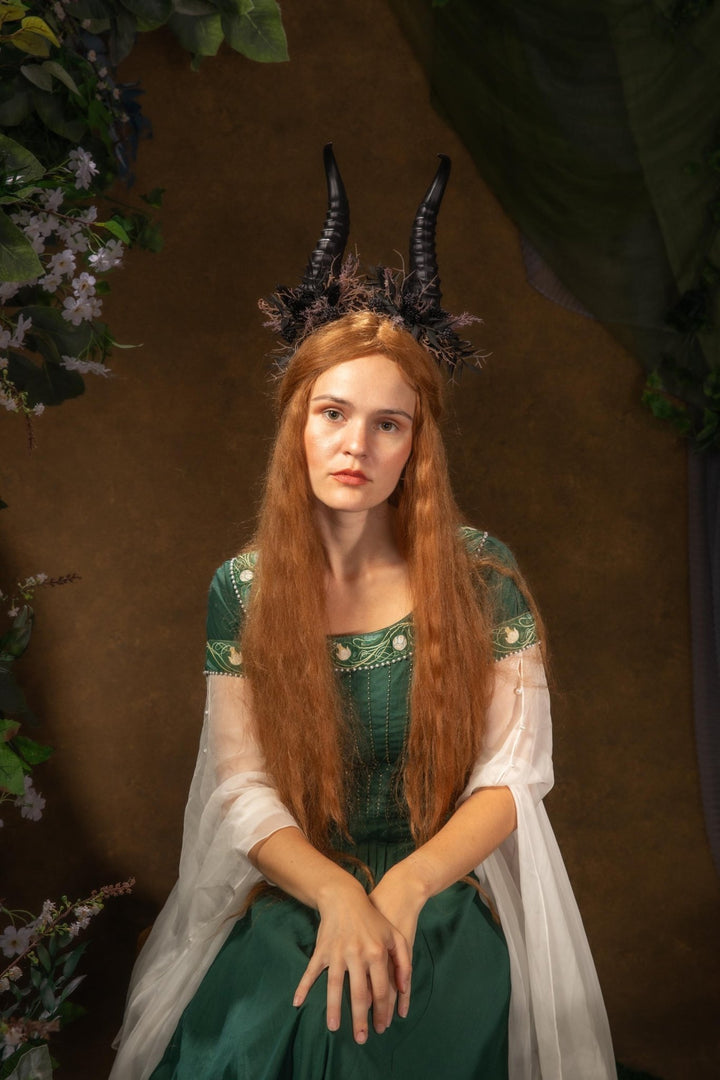 Blackberry Horned Crown: Gothic Flower Witch Headpiece – handmade floral hair accessory by magaela