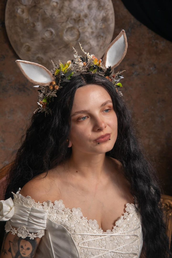 Woodland Deer Ears Headpiece: Fairytale Flower Crown, Cosplay Costume – handmade floral hair accessory by magaela