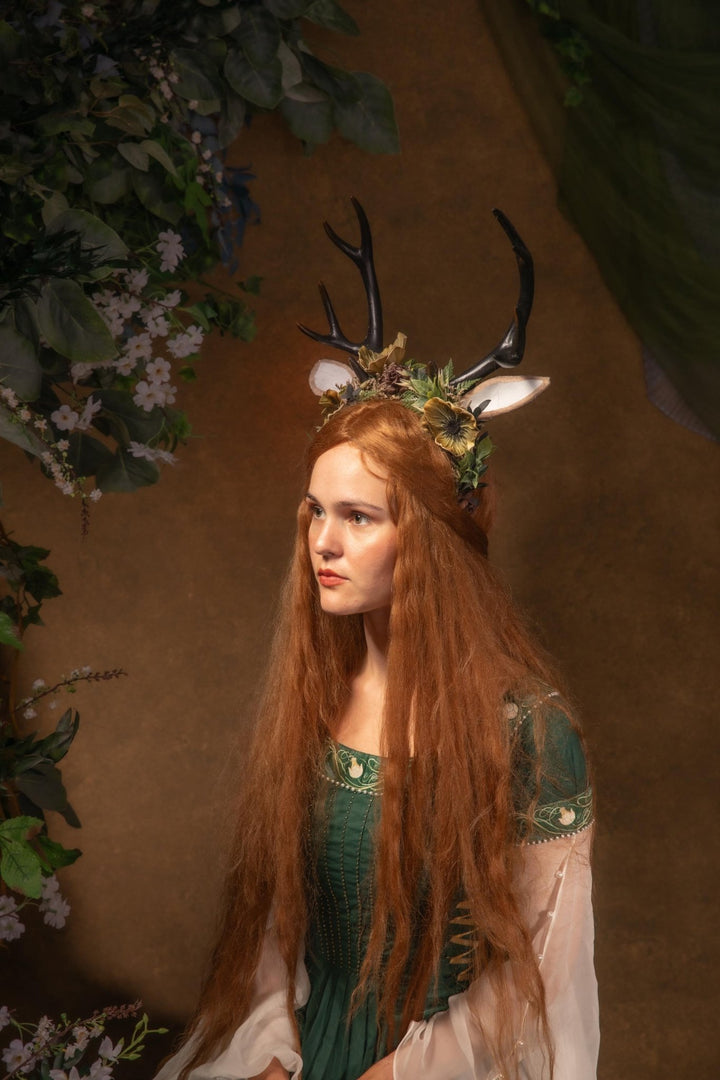 Fairytale Deer Antler Crown: Anemone Flower Headpiece, Pagan Fest Cosplay – handmade floral hair accessory by magaela