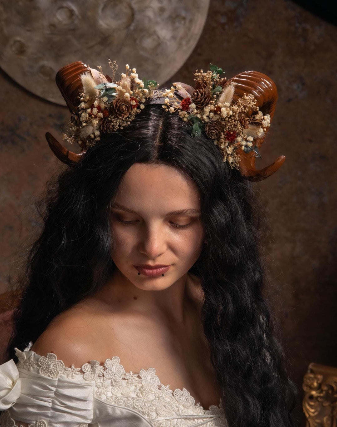 Woodland Horns Headband: Wicca Pagan Crown with Pine Cones – handmade floral hair accessory by magaela