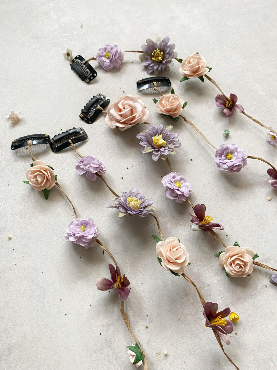 Blush Floral Wedding Hair Vine: Boho Bridal Headpiece with Hanging Clips – handmade floral hair accessory by magaela