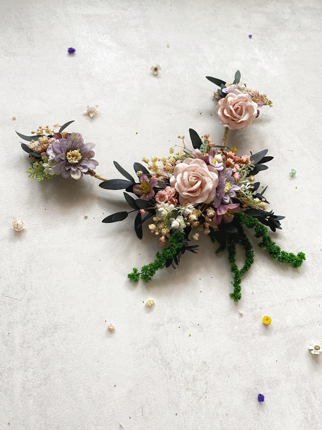 Blush Floral Wedding Hair Vine: Boho Bridal Headpiece with Hanging Clips – handmade floral hair accessory by magaela