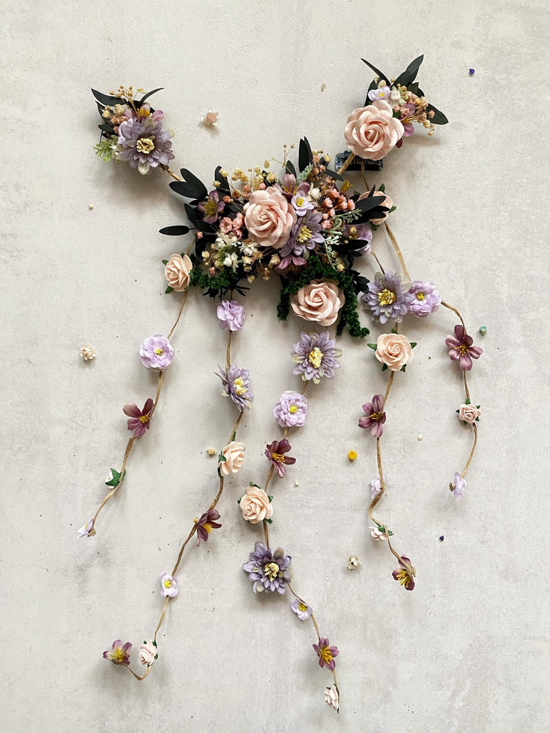 Blush Floral Wedding Hair Vine: Boho Bridal Headpiece with Hanging Clips – handmade floral hair accessory by magaela