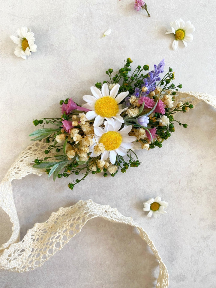 Floral Dog Collar with Lavender & Daisy - Wedding Pet Accessory (M Size) – handmade floral hair accessory by magaela