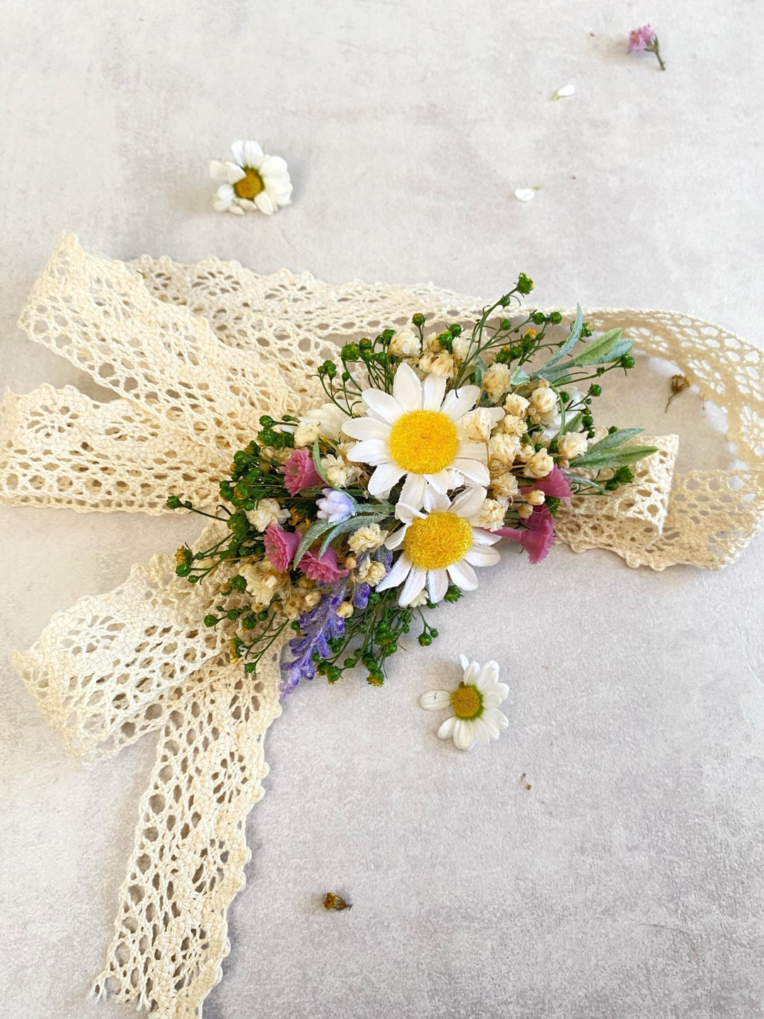 Floral Dog Collar with Lavender & Daisy - Wedding Pet Accessory (M Size) – handmade floral hair accessory by magaela