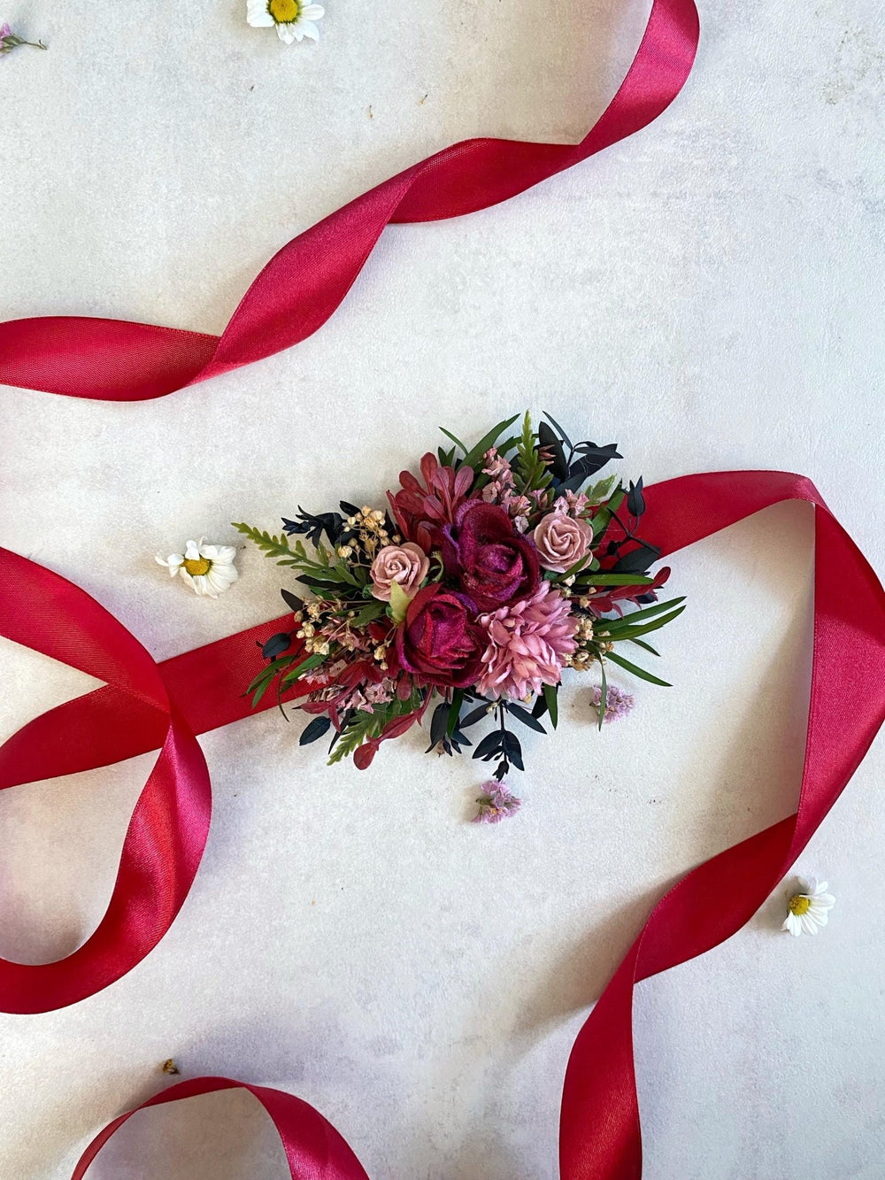 Floral Dog Collar: Burgundy Pink Wedding Flower Collar (S Size) – handmade floral hair accessory by magaela