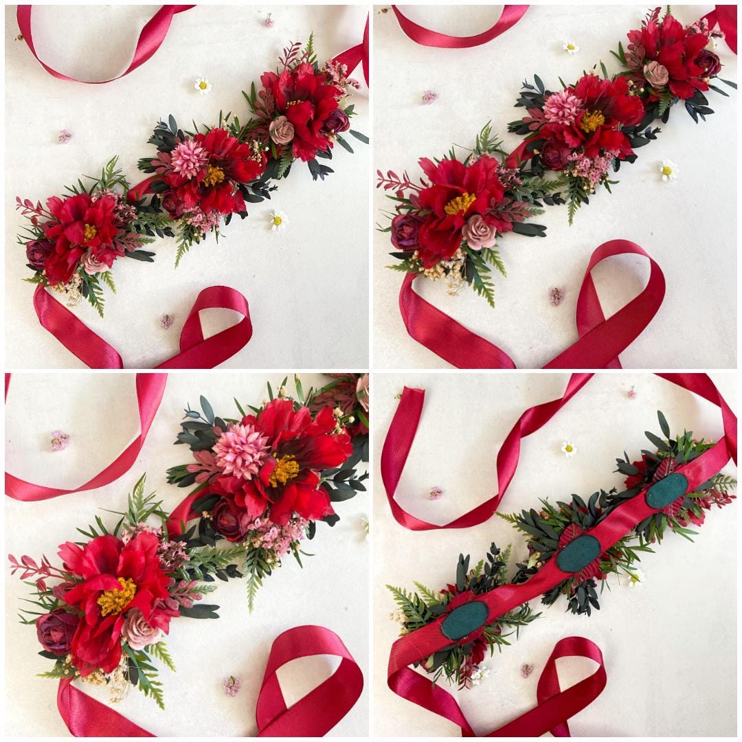 Floral Dog Collar: Burgundy Pink Wedding Flower Collar – handmade floral hair accessory by magaela