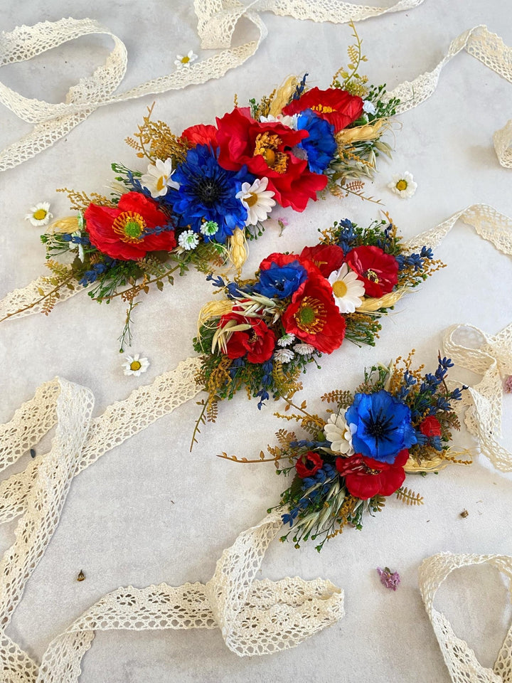 Floral Dog Collar: Poppy Meadow Design, Wedding Accessory (S Size) – handmade floral hair accessory by magaela