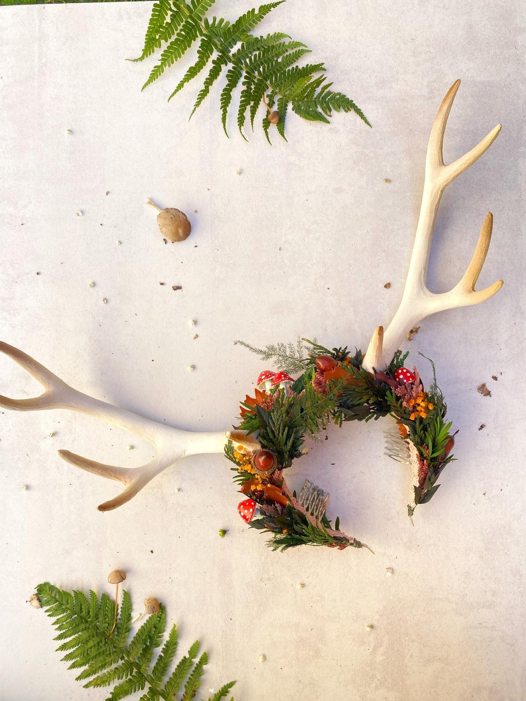 Whimsical Antler Flower Crown: Fairycore Festival Headpiece – handmade floral hair accessory by magaela