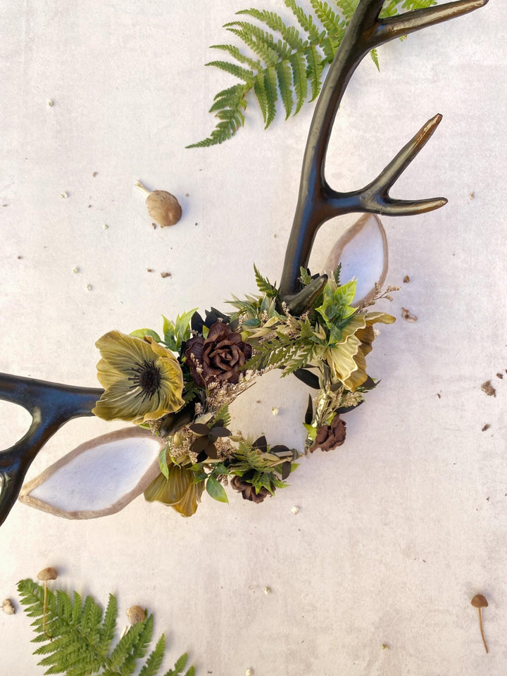 Fairytale Deer Antler Crown: Anemone Flower Headpiece, Pagan Fest Cosplay – handmade floral hair accessory by magaela