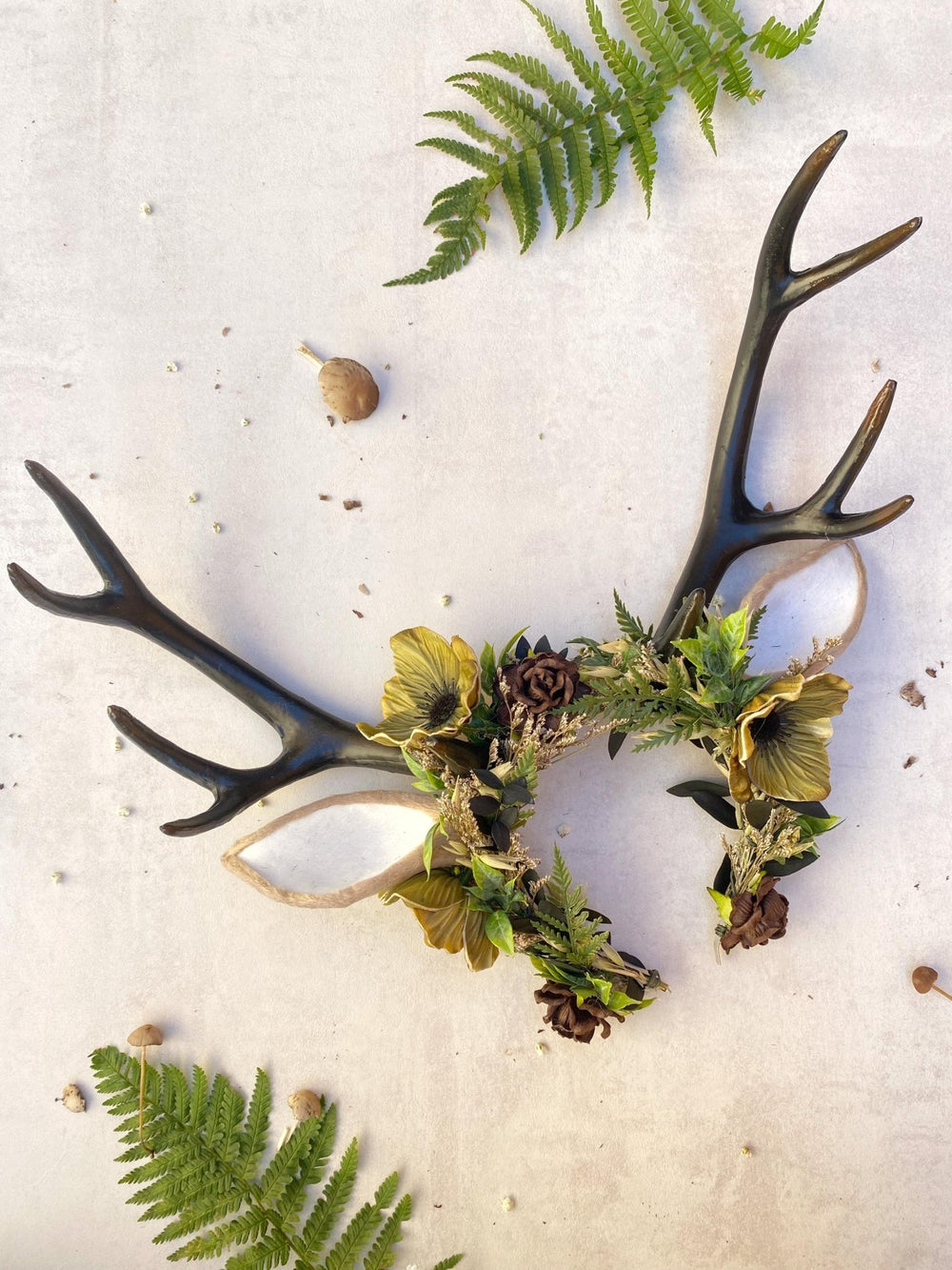 Fairytale Deer Antler Crown: Anemone Flower Headpiece, Pagan Fest Cosplay – handmade floral hair accessory by magaela