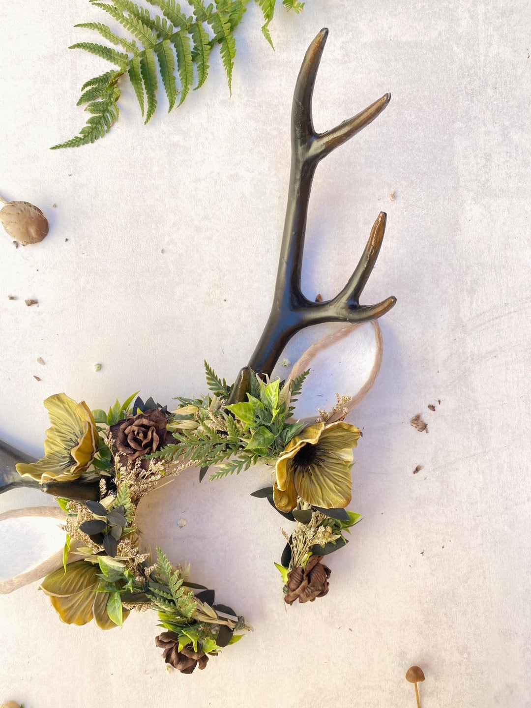 Fairytale Deer Antler Crown: Anemone Flower Headpiece, Pagan Fest Cosplay – handmade floral hair accessory by magaela