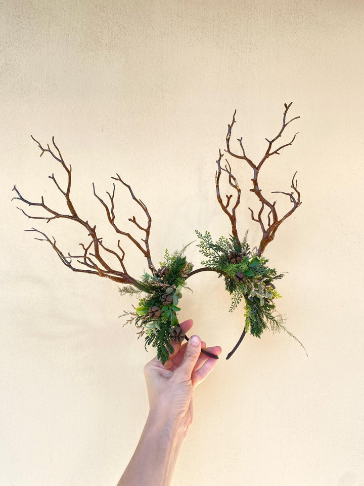 Woodland Antler Crown: Greenery Fairy Headband – handmade floral hair accessory by magaela