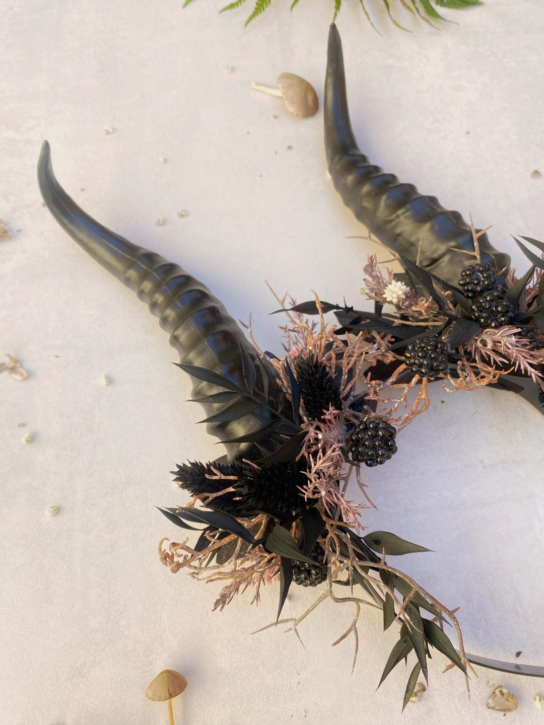 Blackberry Horned Crown: Gothic Flower Witch Headpiece – handmade floral hair accessory by magaela