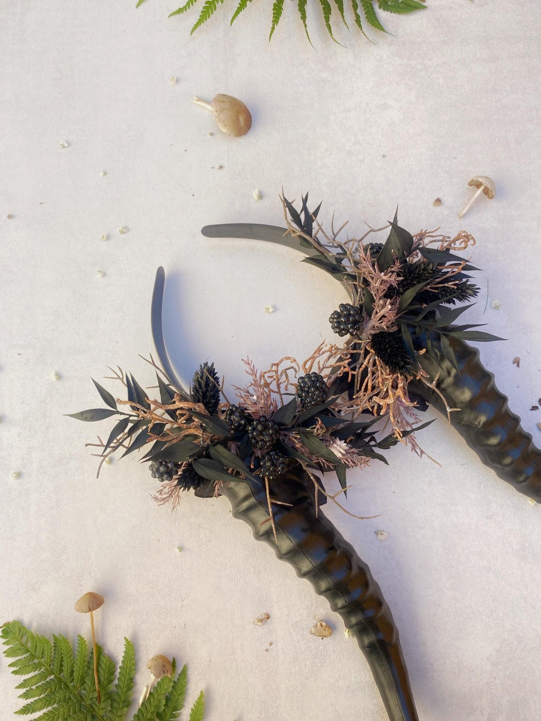 Blackberry Horned Crown: Gothic Flower Witch Headpiece – handmade floral hair accessory by magaela