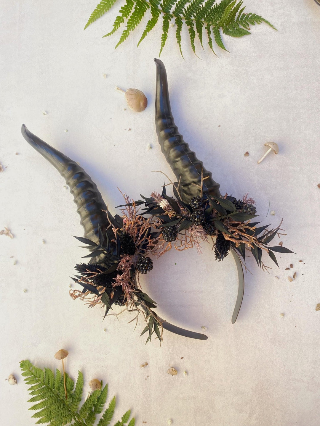 Blackberry Horned Crown: Gothic Flower Witch Headpiece – handmade floral hair accessory by magaela