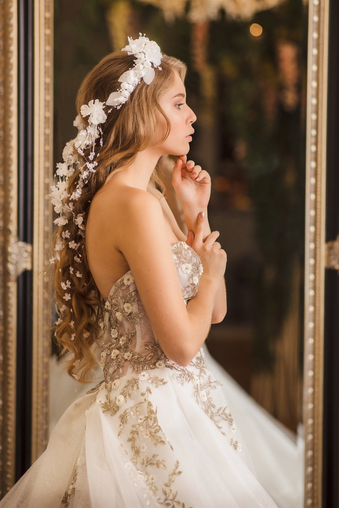 White Flower Bridal Hair Vine: Flexible Wedding Headpiece – handmade floral hair accessory by magaela