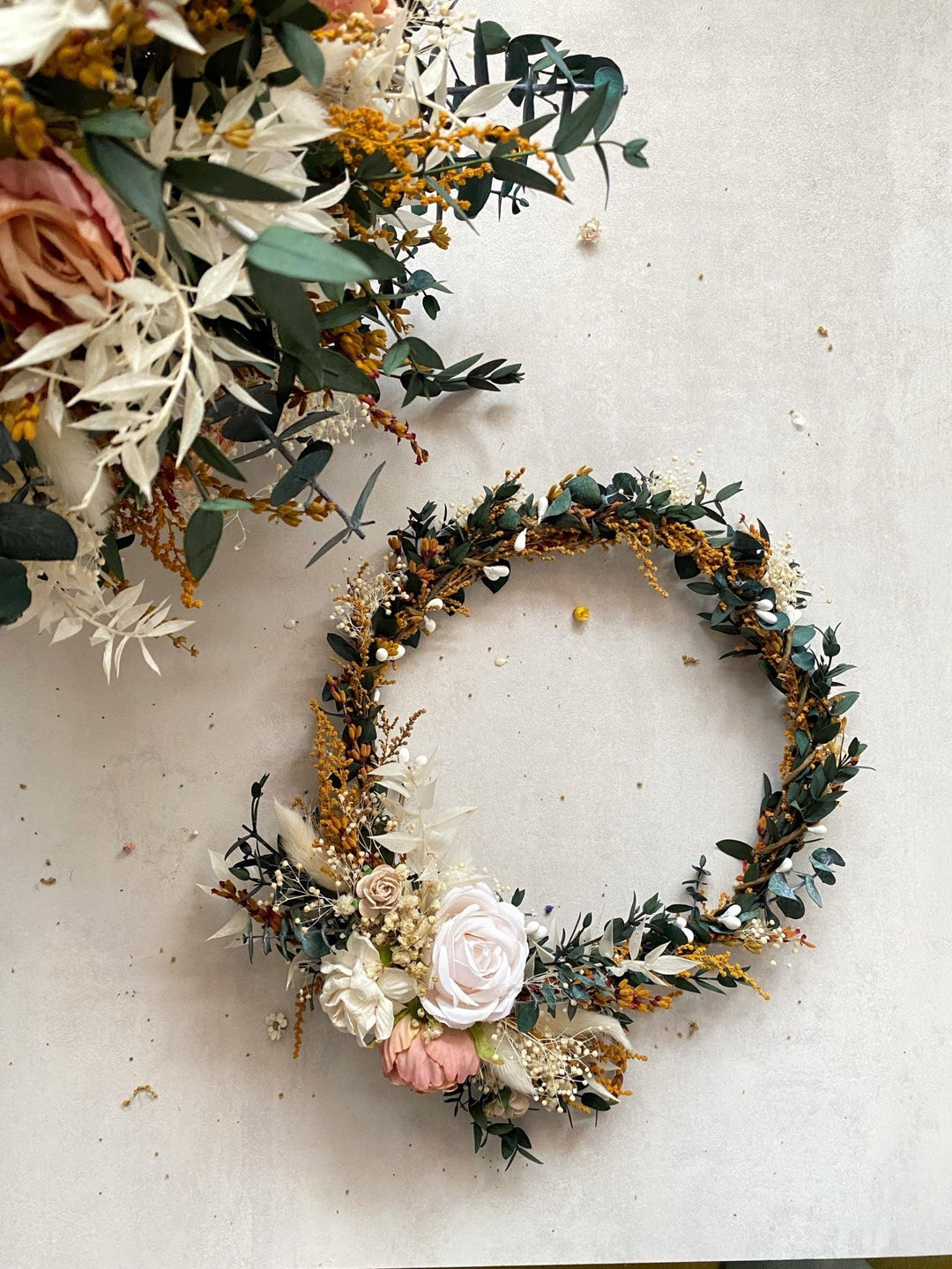 Rustic Wedding Flower Crown with Hair Comb In Earthy tones – handmade floral hair accessory by magaela