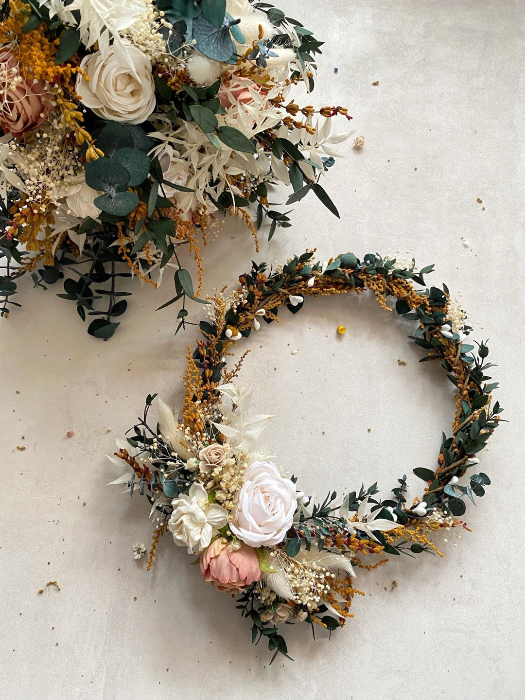 Rustic Wedding Flower Crown with Hair Comb In Earthy tones – handmade floral hair accessory by magaela