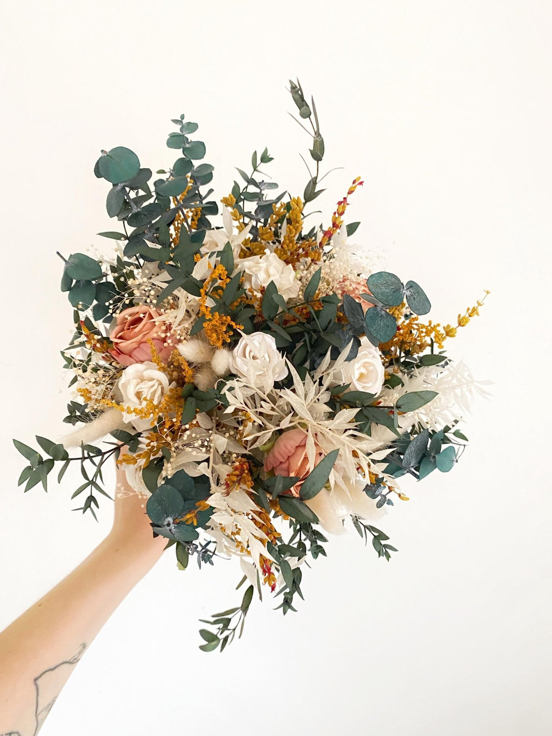 Earthy tones Bridal Bouquet: Rustic Autumn Boho Wedding – handmade floral hair accessory by magaela