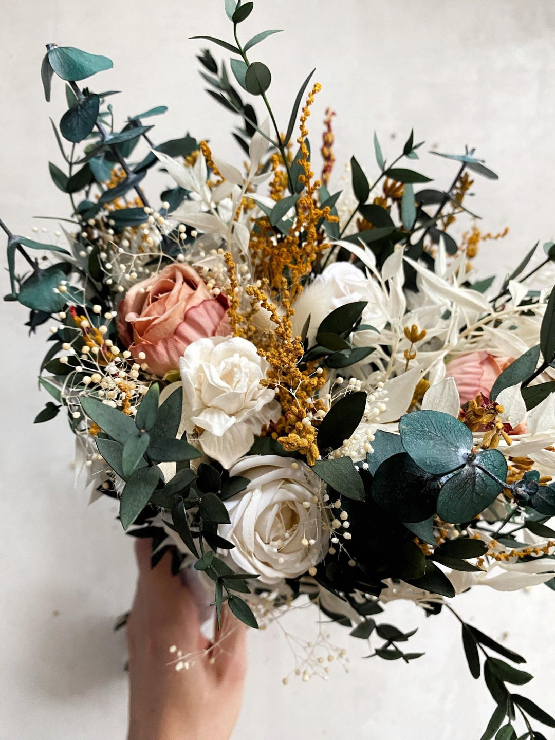 Earthy tones Bridal Bouquet: Rustic Autumn Boho Wedding – handmade floral hair accessory by magaela