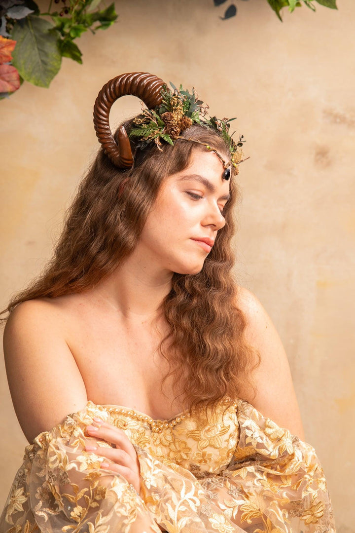 Woodland Horns Crown: Pagan Tiara Headband for Halloween – handmade floral hair accessory by magaela