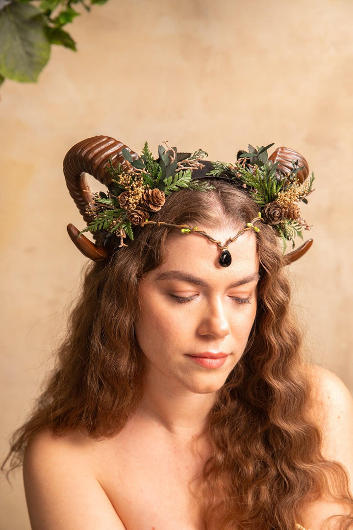 Woodland Horn Headband & Tiara – Pagan Costume Headpiece for Samhain, Halloween, Fantasy Weddings – handmade floral hair accessory by magaela