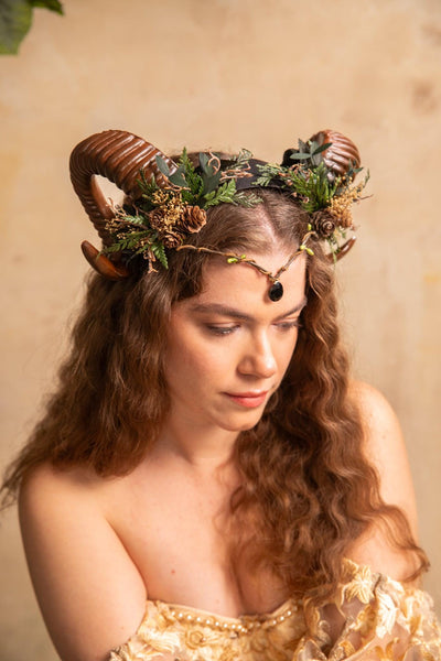 Woodland Horn Headband Tiara Pagan Costume Headpiece Samhain Halloween Fantasy handmade floral hair accessory by magaela