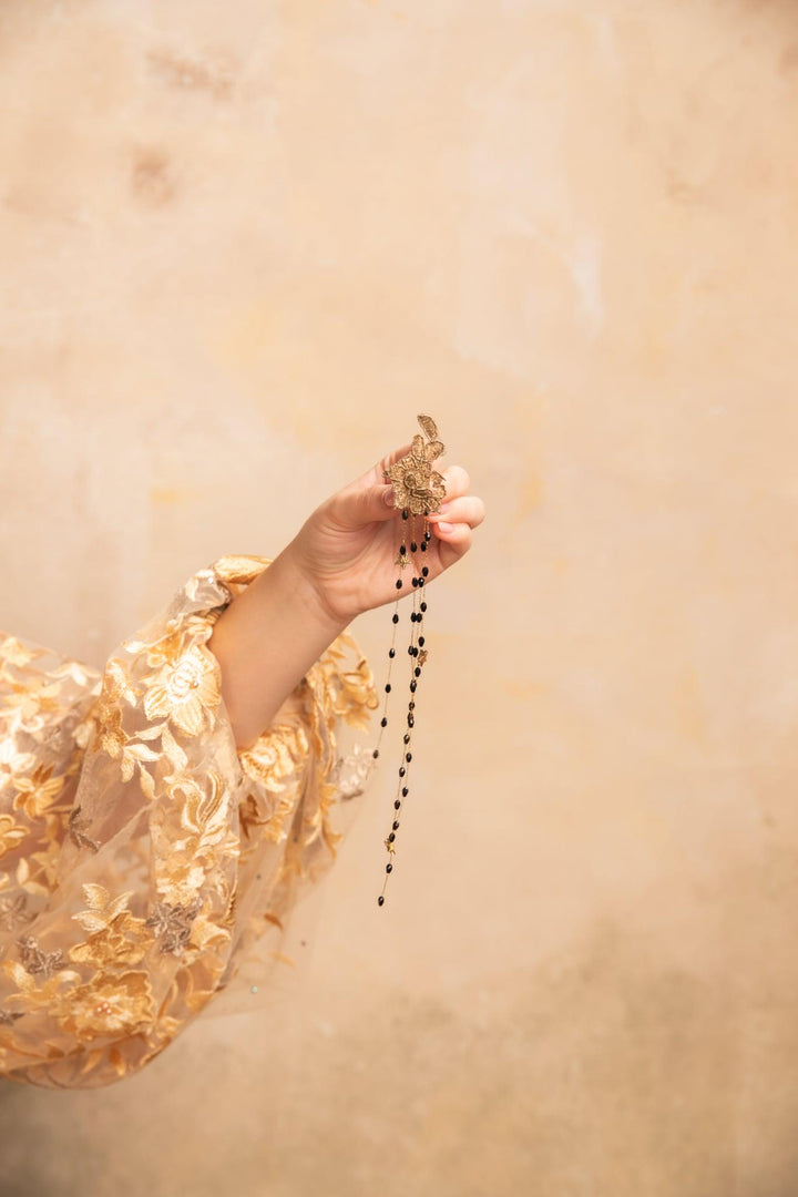 Glam Flower Hair Clip: Beaded Lace Chain, Elegant Wedding Hair Accessory – handmade floral hair accessory by magaela