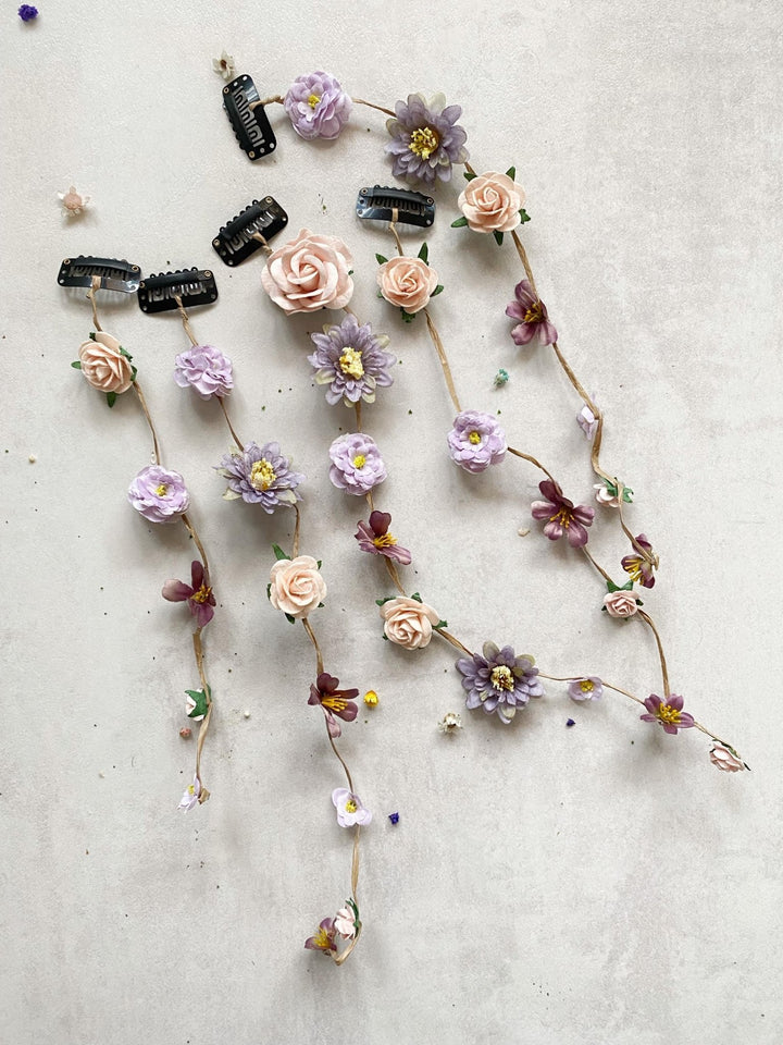 Blush Floral Wedding Hair Vine: Boho Bridal Headpiece with Hanging Clips – handmade floral hair accessory by magaela