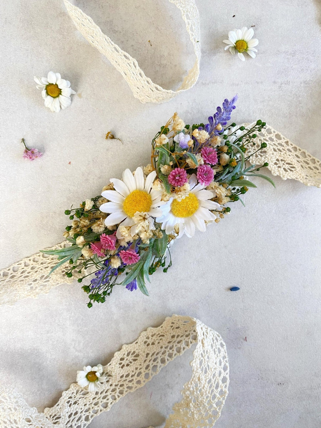 Floral Dog Collar: Lavender & Daisy Flower Collar, Wedding Accessory – handmade floral hair accessory by magaela