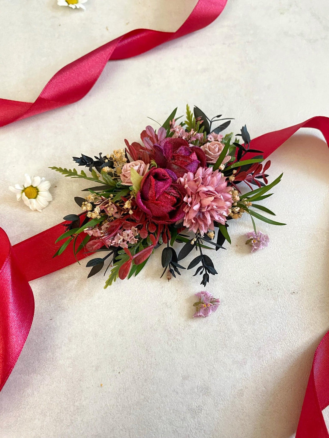 Floral Dog Collar: Burgundy Pink Wedding Flower Collar (S Size) – handmade floral hair accessory by magaela