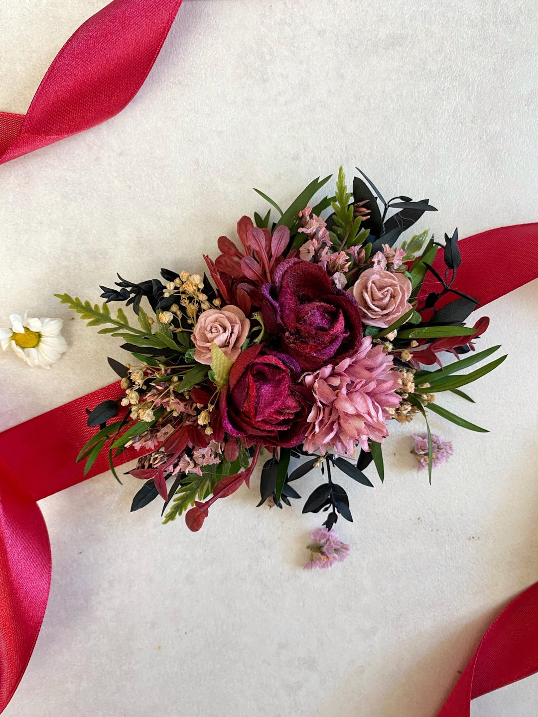 Floral Dog Collar: Burgundy Pink Wedding Flower Collar (S Size) – handmade floral hair accessory by magaela