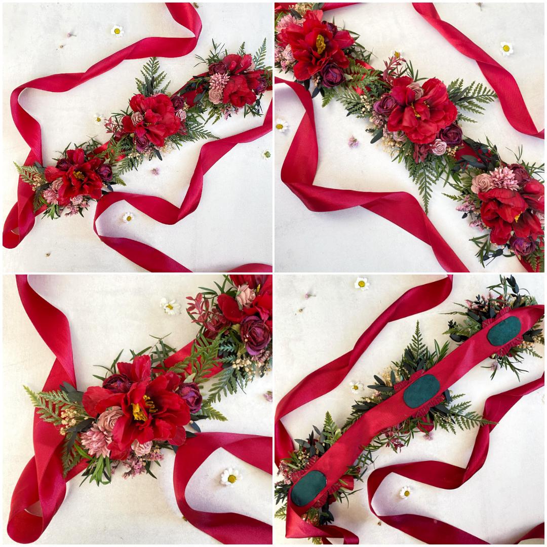 Floral Dog Collar: Burgundy Pink Wedding Flower Collar – handmade floral hair accessory by magaela