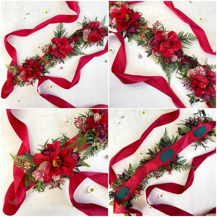 Floral Dog Collar: Burgundy Pink Wedding Flower Collar – handmade floral hair accessory by magaela