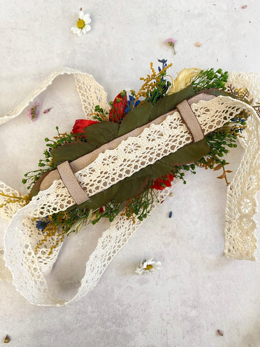 Floral Dog Collar: Poppy Folk Meadow Design - Wedding Accessory (M size) – handmade floral hair accessory by magaela