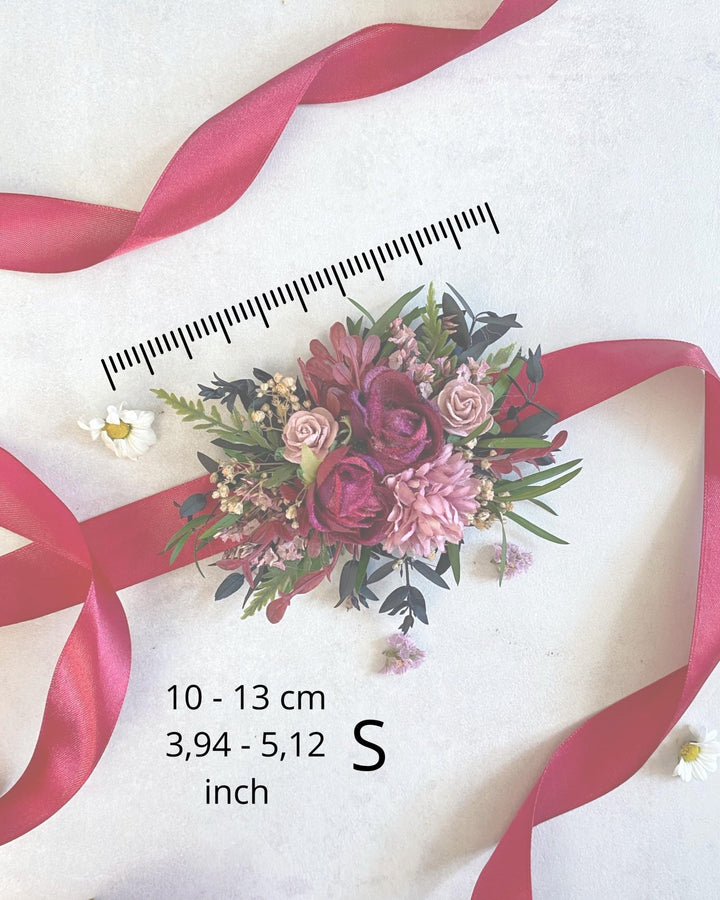 Floral Dog Collar: Burgundy Pink Wedding Flower Collar (S Size) – handmade floral hair accessory by magaela