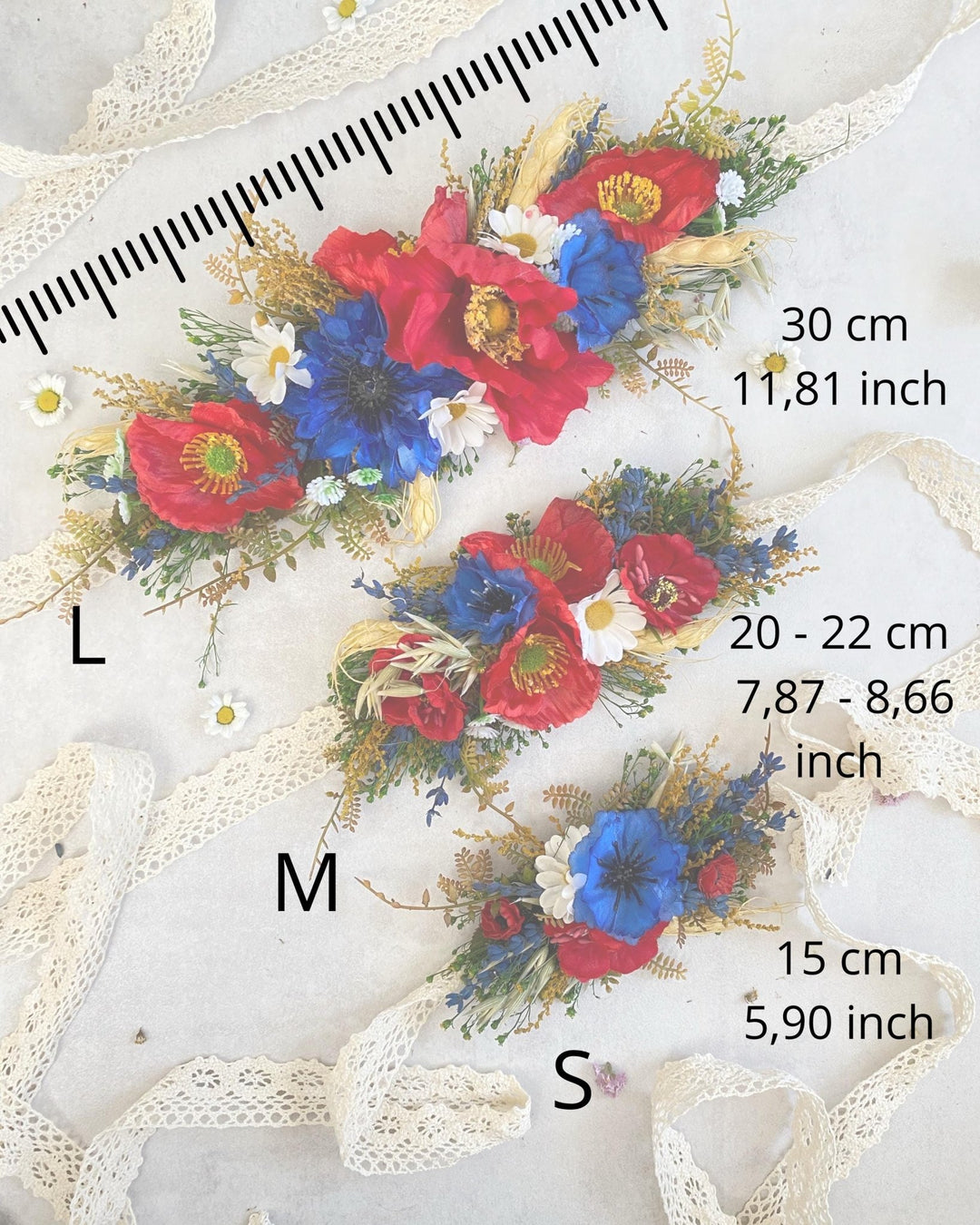 Floral Dog Collar: Poppy Folk Meadow Design - Wedding Accessory (M size) – handmade floral hair accessory by magaela