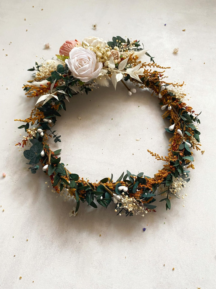 Rustic Wedding Flower Crown with Hair Comb In Earthy tones – handmade floral hair accessory by magaela