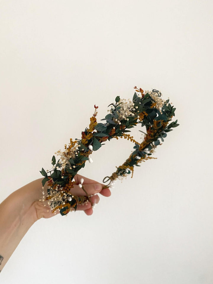 Rustic Wedding Flower Crown with Hair Comb In Earthy tones – handmade floral hair accessory by magaela