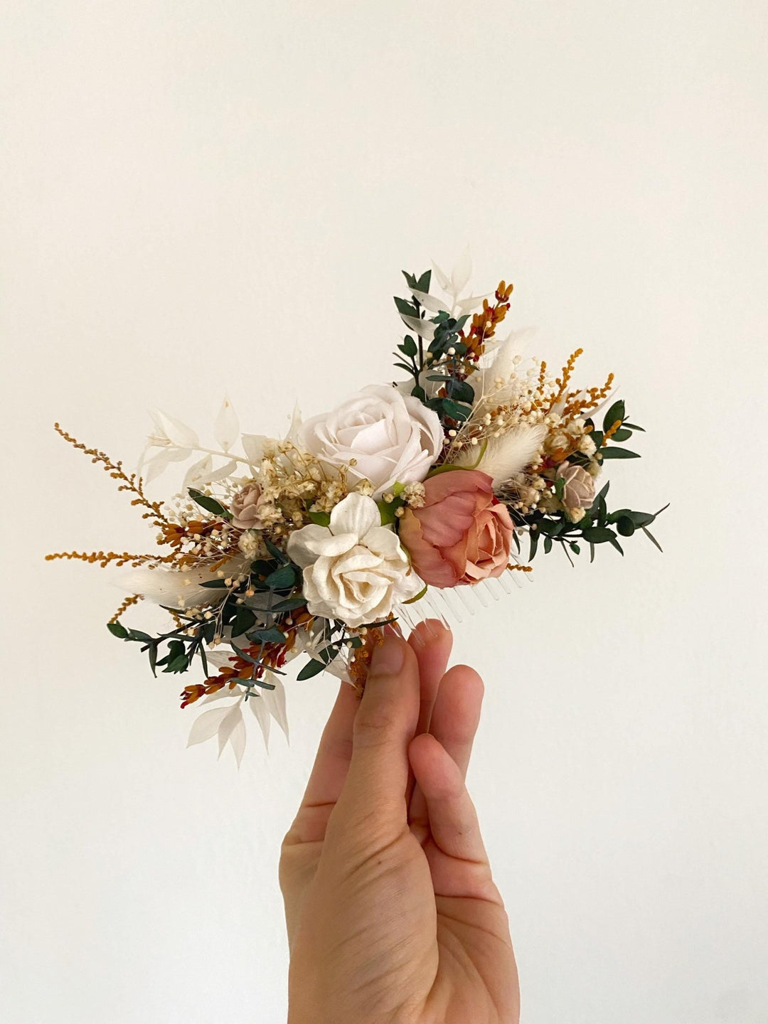 Rustic Wedding Flower Crown with Hair Comb In Earthy tones – handmade floral hair accessory by magaela