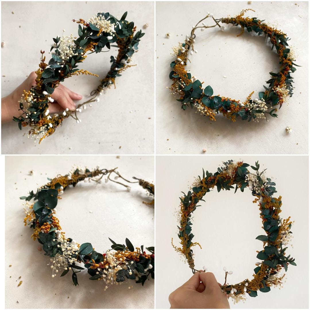 Rustic Wedding Flower Crown with Hair Comb In Earthy tones – handmade floral hair accessory by magaela