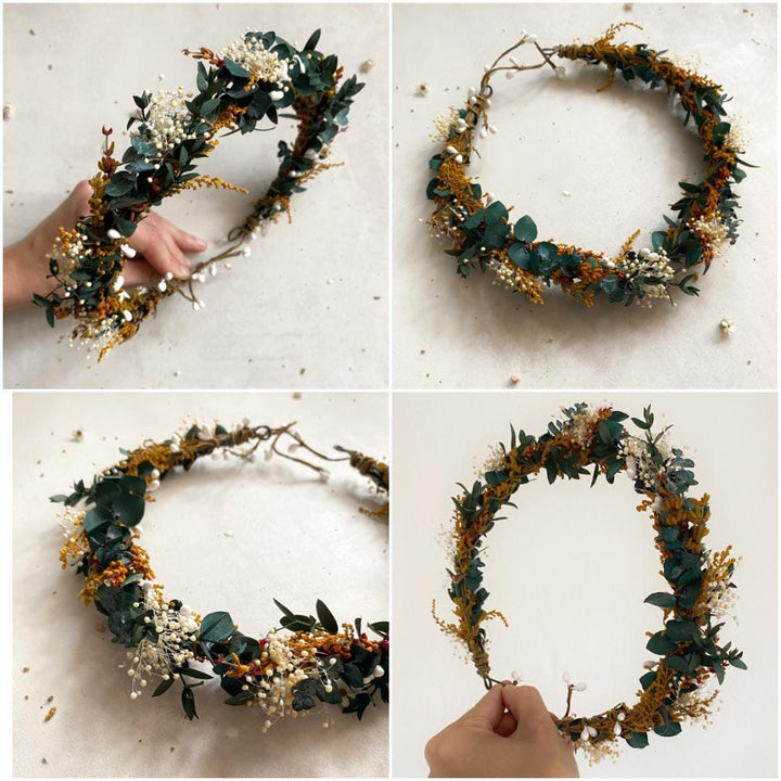 Rustic Wedding Flower Crown with Hair Comb In Earthy tones – handmade floral hair accessory by magaela