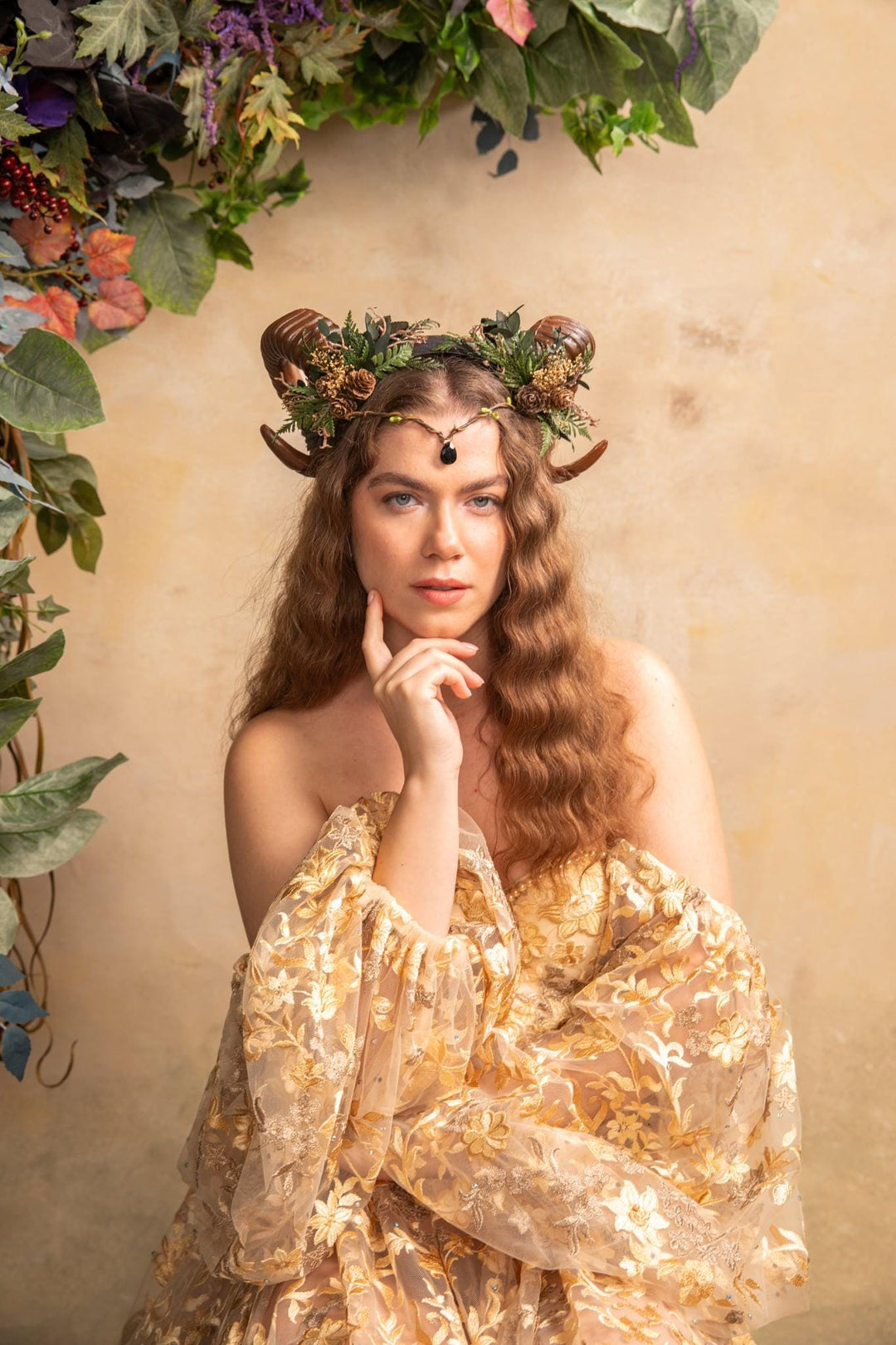 Woodland Horns Crown: Pagan Tiara Headband for Halloween – handmade floral hair accessory by magaela